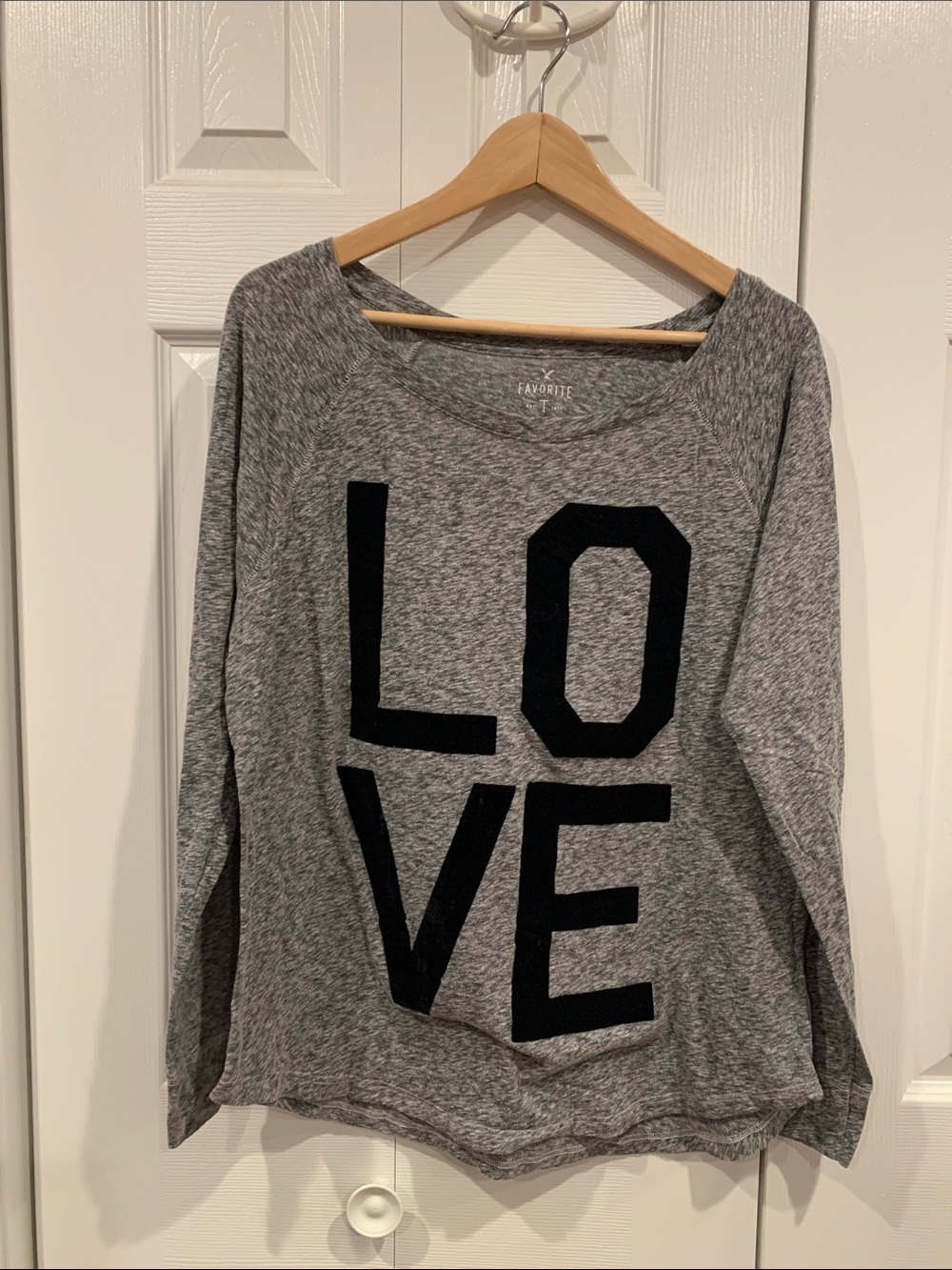 American Eagle Outfitters Gray 'LOVE' Graphic Long Sleeve Top